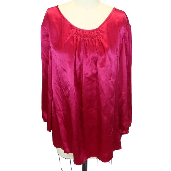 TALBOTS Vibrant Fuchsia Silk Long Sleeve Blouse Top 16P Holiday Professional - Picture 1 of 8
